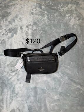 Coach Black Pebble Leather Crossbody Belt Bag with Silver Hardware
